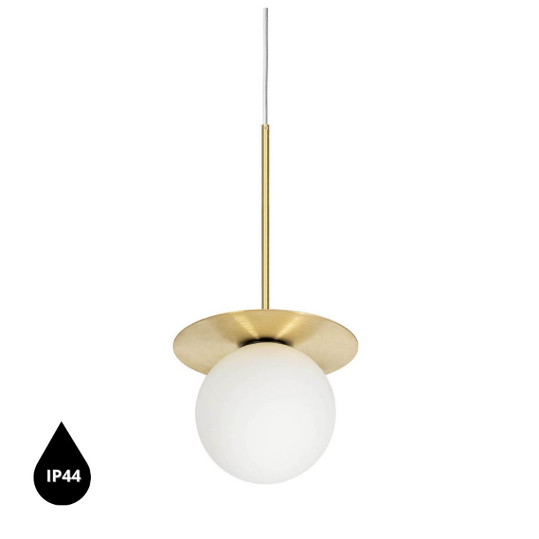 BORRA B lampada a sospensione da soffitto bianca con ottone IP44